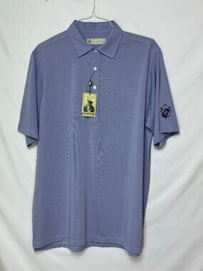 NWT Donald Ross Men L Blue/White Stripe Short Sleeve Golf Athleisure Polo Shirt